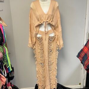 Hot & Delicious Cream Fringe Skirt Set